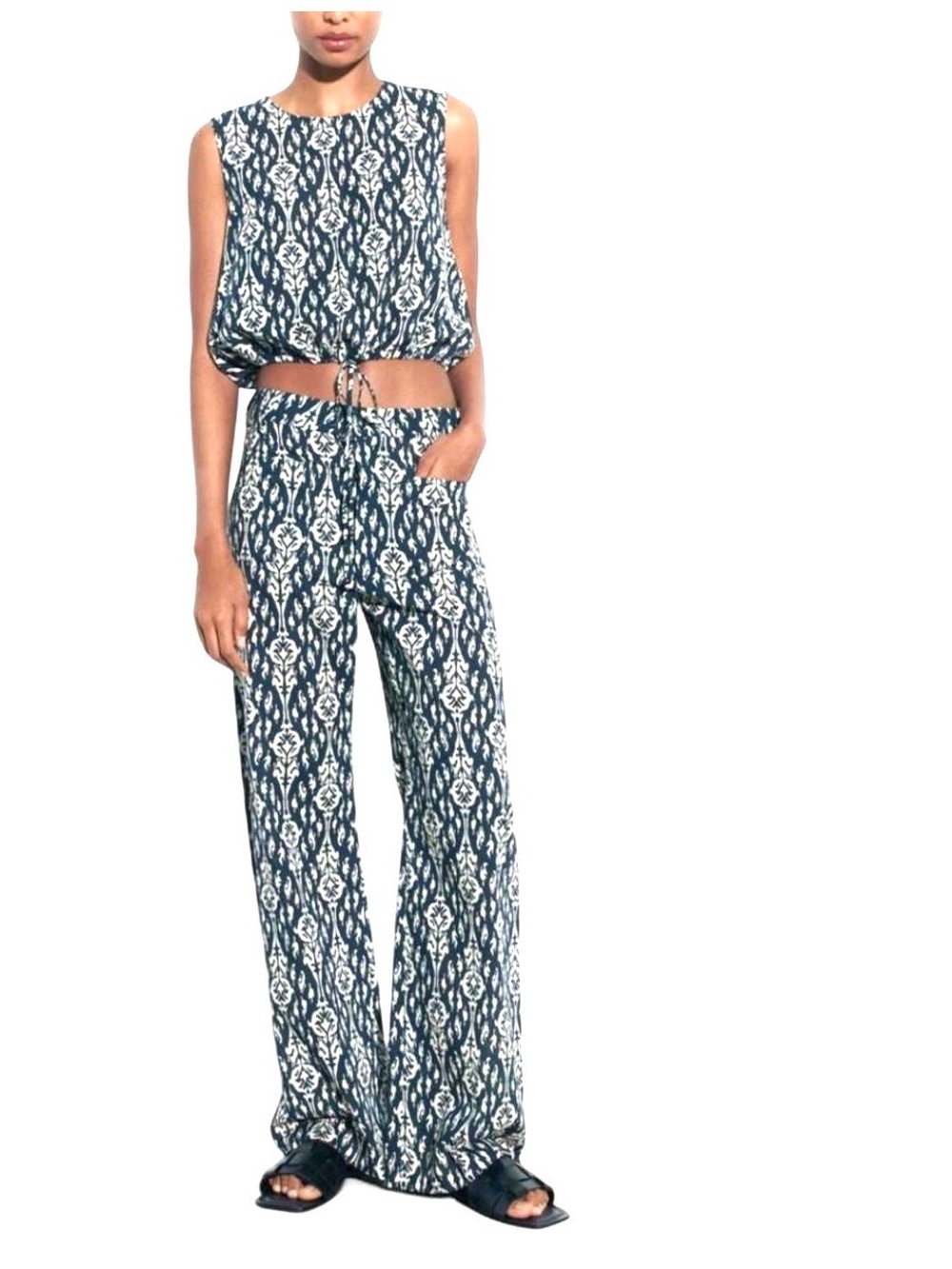 ZARA “AVA” 2 Piece Set Hunter Green & off white Boho patterned Size XXL  New